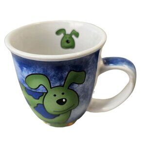 WCL Pottery Dog Mug Ceramic Coffee Coco Cup 12oz Capacity Blue Green Vintage